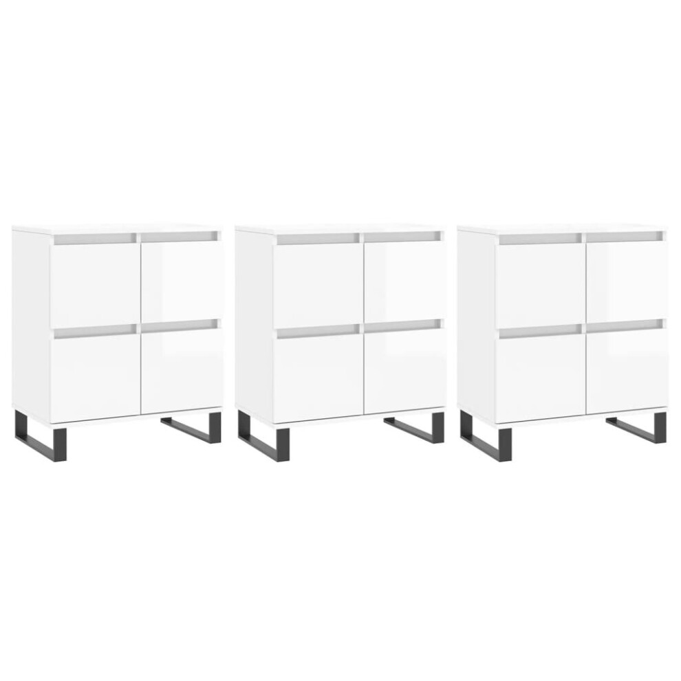 (high Gloss white, 3 pcs) vidaXL Sideboard Storage Side Cabinet Cupboards 2 Pcs White Engineered Wood