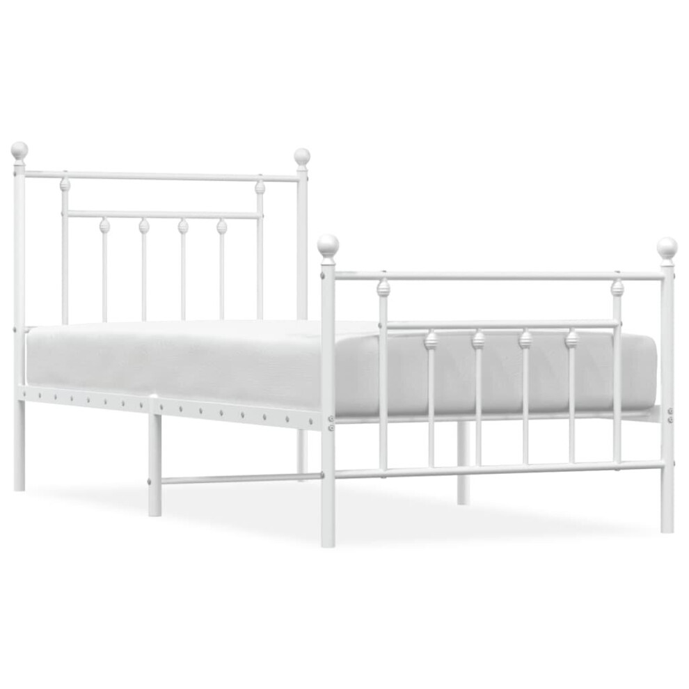 Vidaxl (White, 90 X 200 Cm/With Headboard & Footboard) Metal Bed Frame Bedroom Bed Base Bedstead Metal Matress Foundation