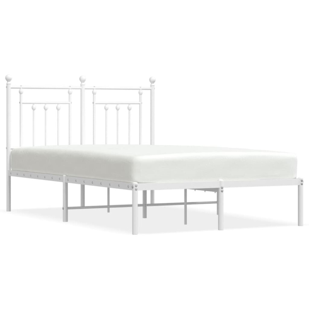 Vidaxl (White, 135 X 190 Cm/With Headboard) Metal Bed Frame Bedroom Bed Base Bedstead Metal Matress Foundation