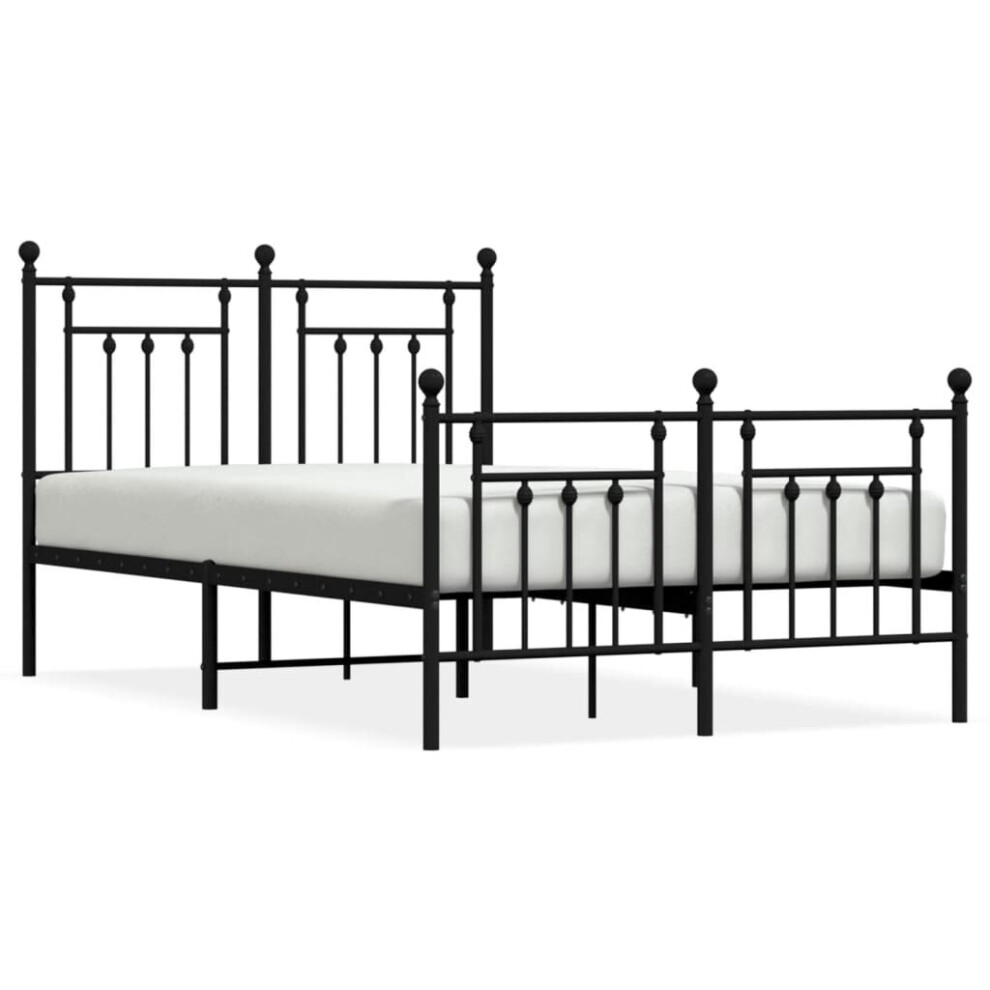 Vidaxl (Black, 135 X 190 Cm/With Headboard & Footboard) Metal Bed Frame Bedroom Bed Base Bedstead Metal Matress Foundation