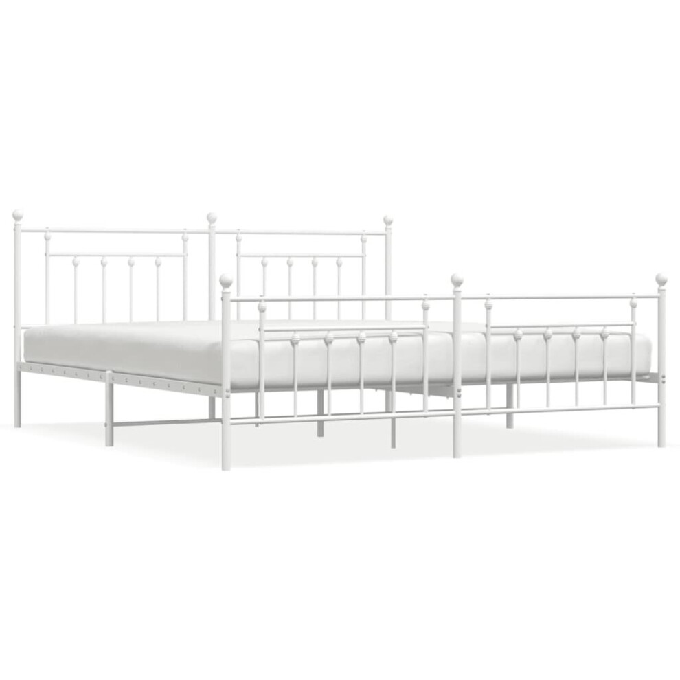 Vidaxl (White, 200 X 200 Cm/With Headboard & Footboard) Metal Bed Frame Bedroom Bed Base Bedstead Metal Matress Foundation