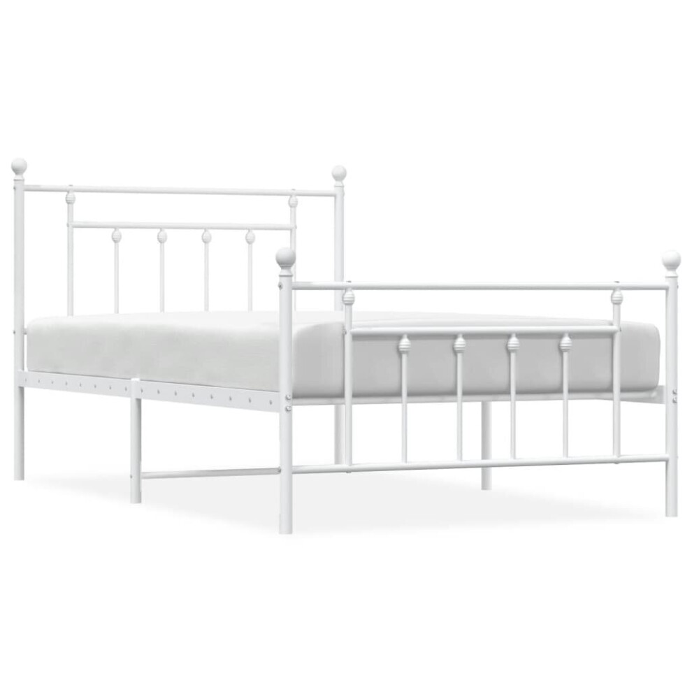 Vidaxl (White, 107 X 203 Cm/With Headboard & Footboard) Metal Bed Frame Bedroom Bed Base Bedstead Metal Matress Foundation