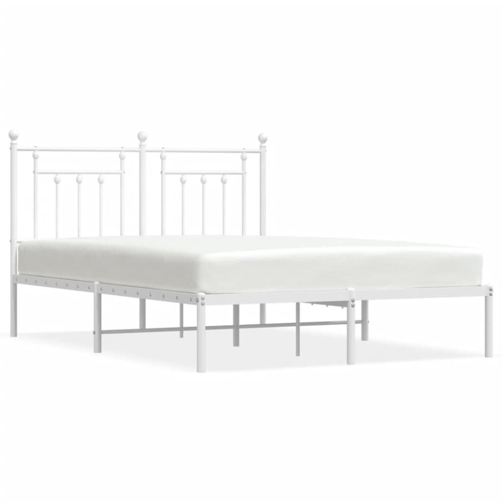 Vidaxl (White, 140 X 200 Cm/With Headboard) Metal Bed Frame Bedroom Bed Base Bedstead Metal Matress Foundation