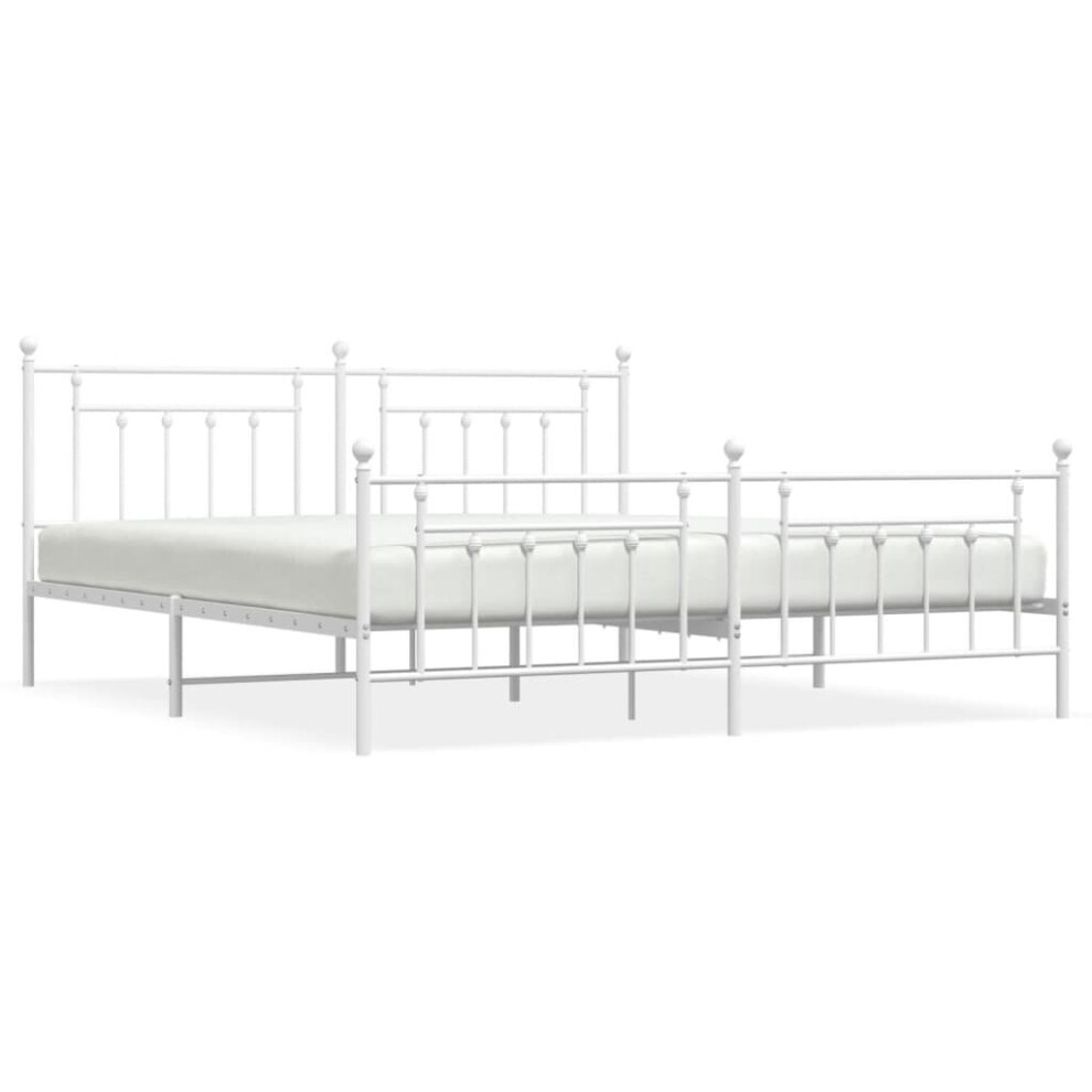 Vidaxl (White, 193 X 203 Cm/With Headboard & Footboard) Metal Bed Frame Bedroom Bed Base Bedstead Metal Matress Foundation