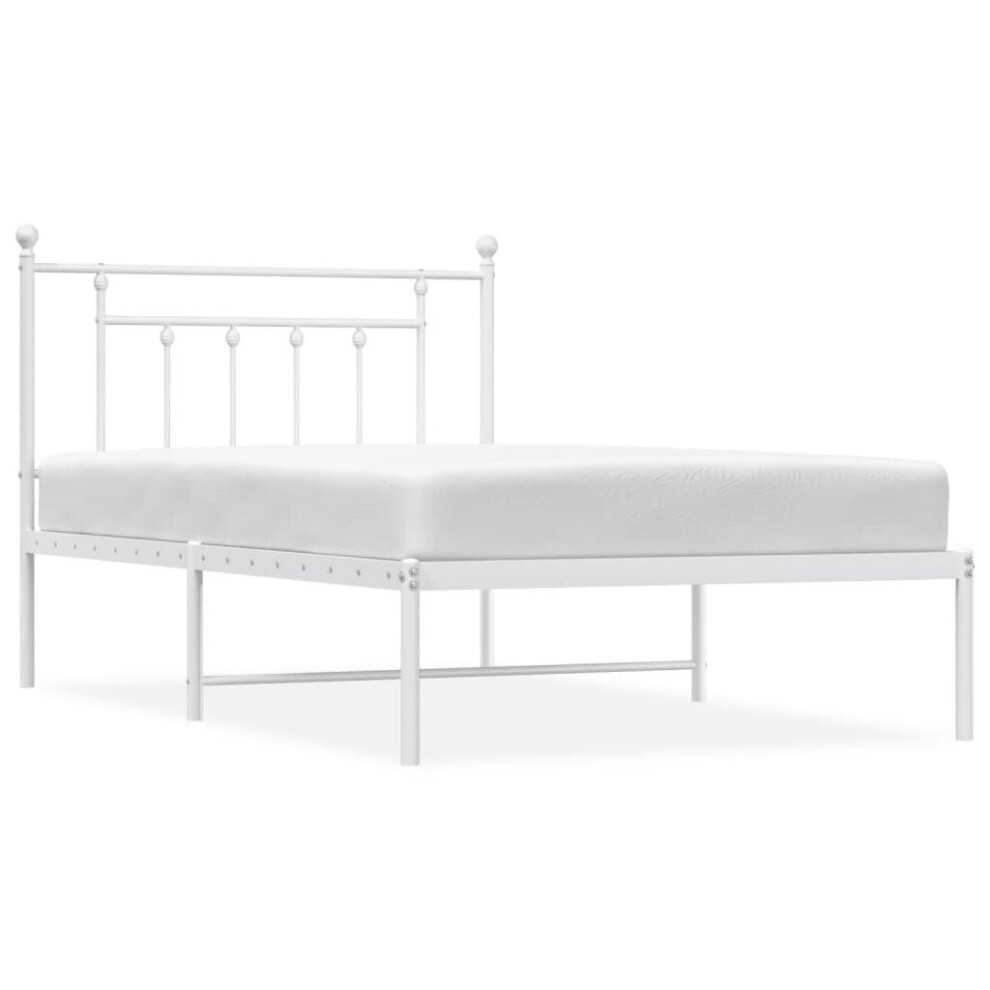 Vidaxl (White, 107 X 203 Cm/With Headboard) Metal Bed Frame Bedroom Bed Base Bedstead Metal Matress Foundation