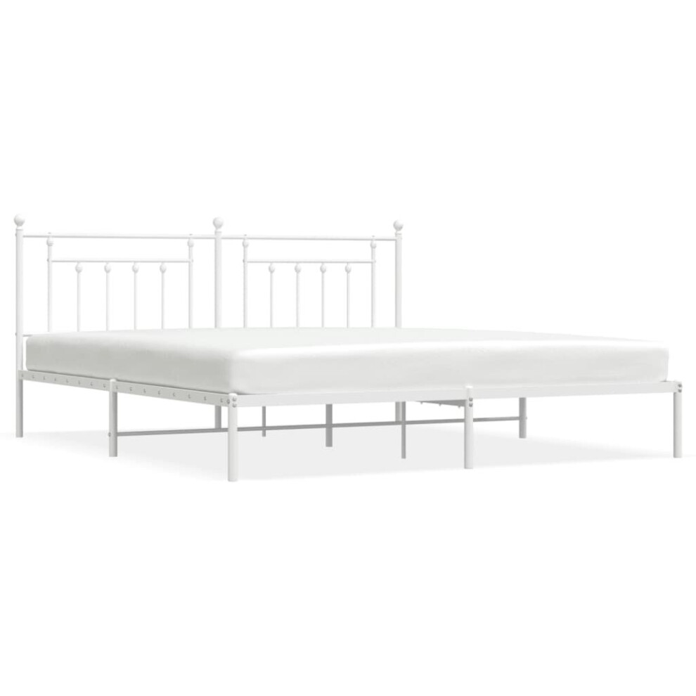 Vidaxl (White, 193 X 203 Cm/With Headboard) Metal Bed Frame Bedroom Bed Base Bedstead Metal Matress Foundation