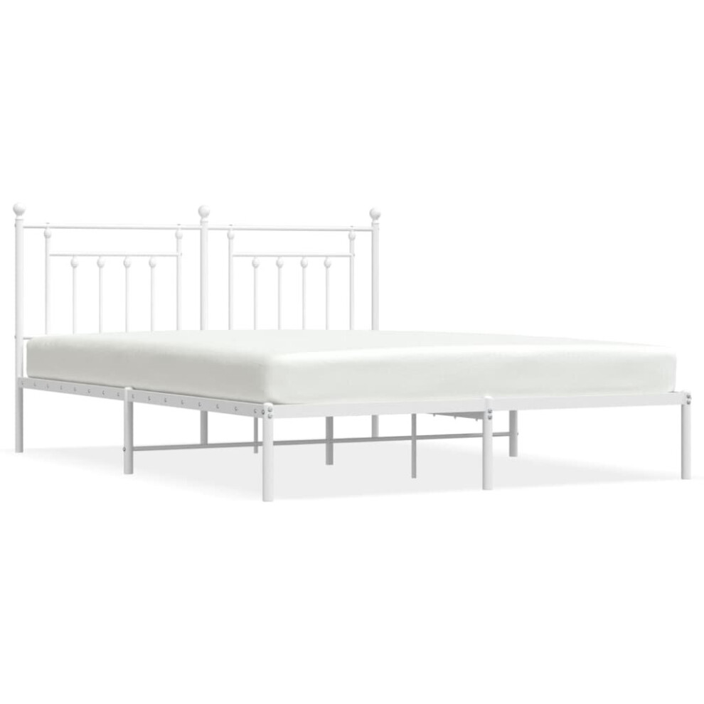 Vidaxl (White, 160 X 200 Cm/With Headboard) Metal Bed Frame Bedroom Bed Base Bedstead Metal Matress Foundation