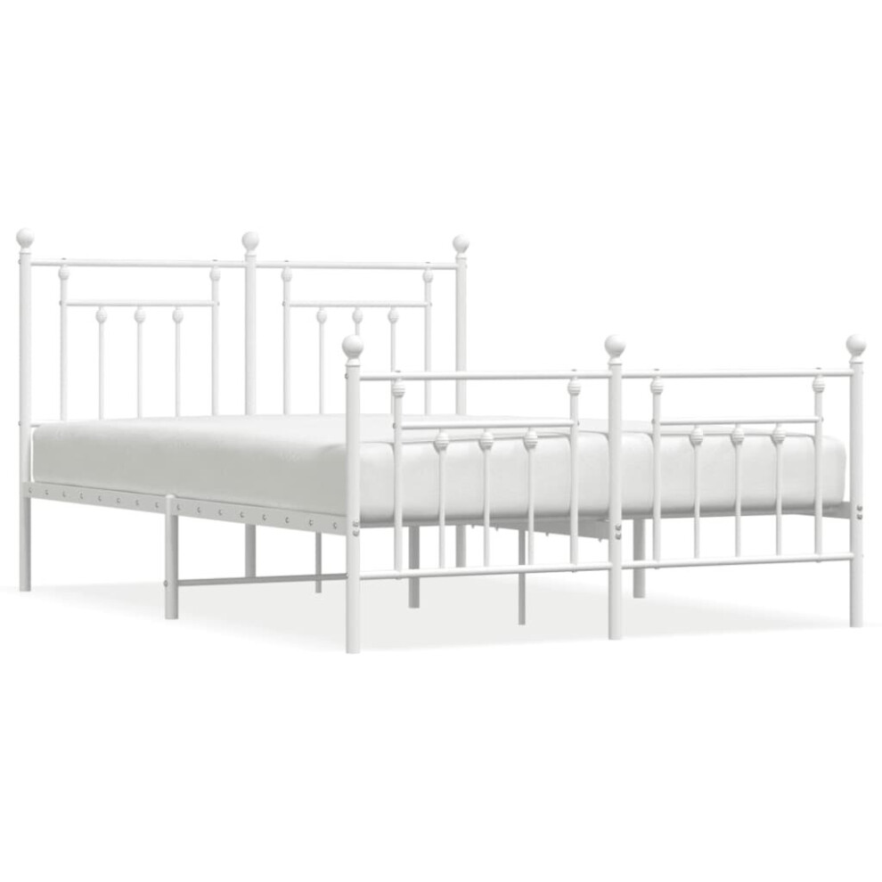 Vidaxl (White, 140 X 190 Cm/With Headboard & Footboard) Metal Bed Frame Bedroom Bed Base Bedstead Metal Matress Foundation
