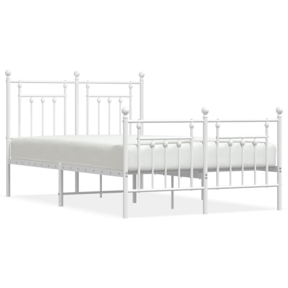 Vidaxl (White, 120 X 190 Cm/With Headboard & Footboard) Metal Bed Frame Bedroom Bed Base Bedstead Metal Matress Foundation