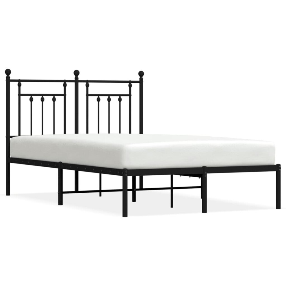 Vidaxl (Black, 135 X 190 Cm/With Headboard) Metal Bed Frame Bedroom Bed Base Bedstead Metal Matress Foundation