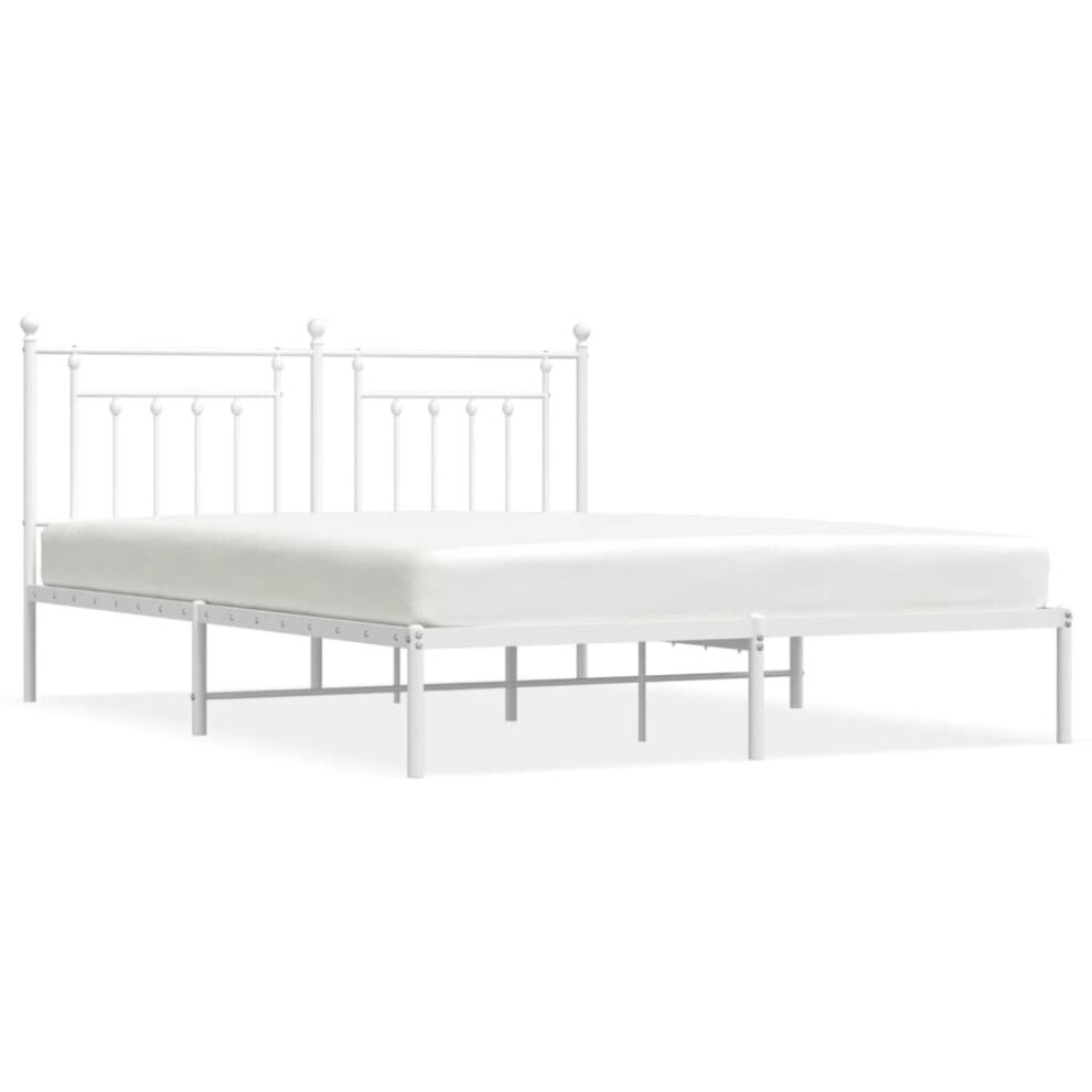 Vidaxl (White, 180 X 200 Cm/With Headboard) Metal Bed Frame Bedroom Bed Base Bedstead Metal Matress Foundation