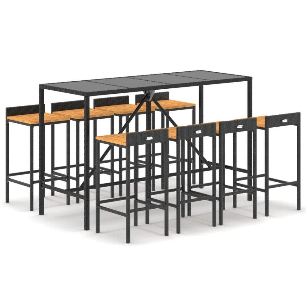 (black, 180 cm table length/ 9 piece) vidaXL Garden Bar Set Bar Table and Chair Poly Rattan and Solid Wood Acacia