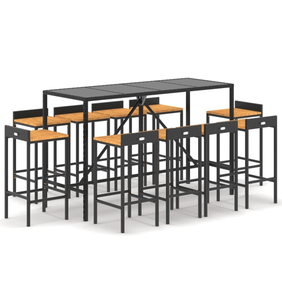 (black, 180 cm table length/ 11 piece) vidaXL Garden Bar Set Bar Table and Chair Poly Rattan and Solid Wood Acacia-image-OPC-PCFJ297-NEW
