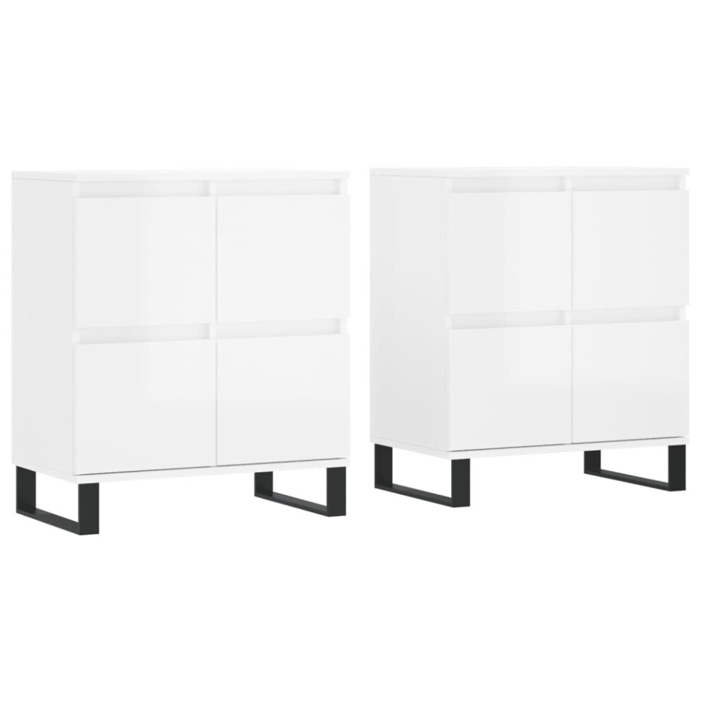 Vidaxl (High Gloss White, 2 Pcs) Sideboard Storage Side Cabinet Cupboards 2 Pcs White Engineered Wood