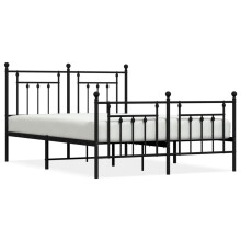 (black, 150 x 200 cm/with headboard & footboard) vidaXL Metal Bed Frame Bedroom Bed Base Bedstead Metal Matress Foundation