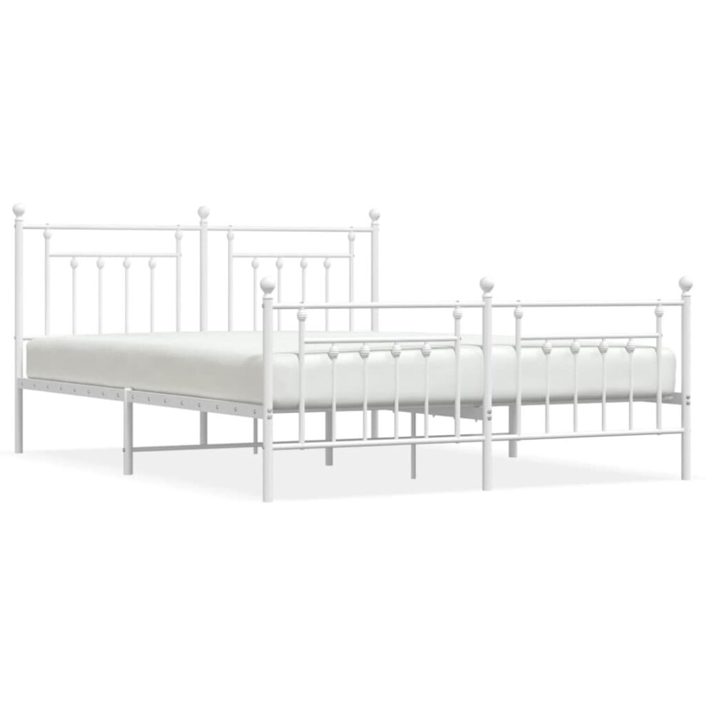 Vidaxl (White, 183 X 213 Cm/With Headboard & Footboard) Metal Bed Frame Bedroom Bed Base Bedstead Metal Matress Foundation