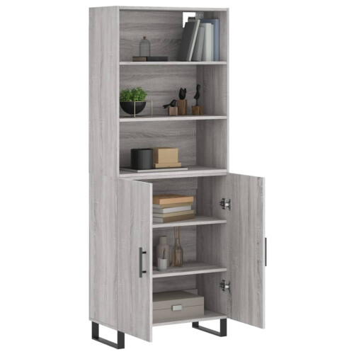 VidaXL (grey sonoma, 2 doors) vidaXL Highboard Sideboard Storage Cabinet High Gloss White Engineered Wood 2