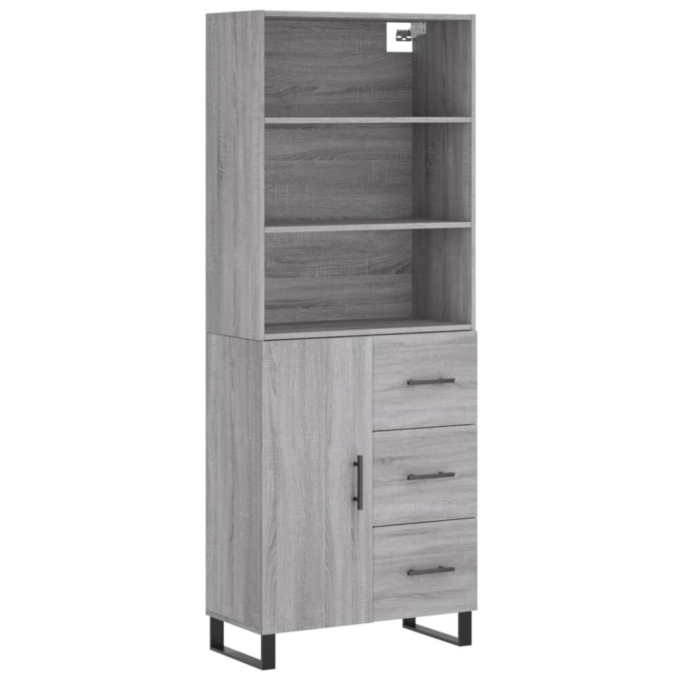 Vidaxl (Grey Sonoma, 1 Door 3 Drawers) Highboard Sideboard Storage Cabinet High Gloss White Engineered Wood