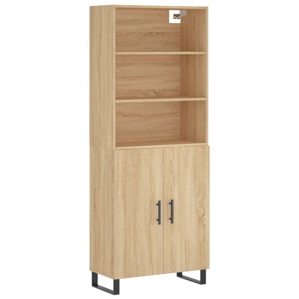 (sonoma oak, 2 doors) vidaXL Highboard Sideboard Storage Cabinet High Gloss White Engineered Wood