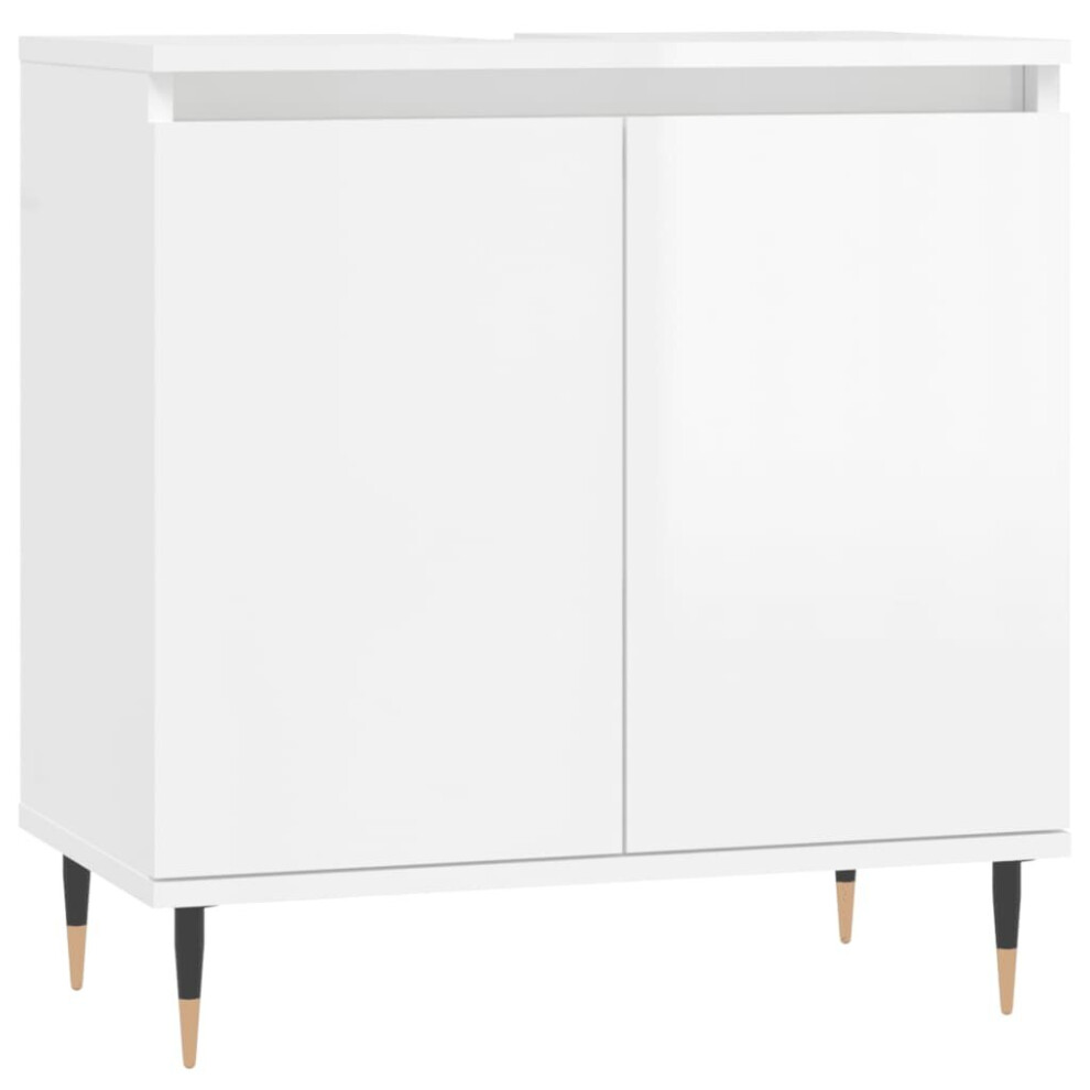 vidaXL Bathroom Cabinet Vanity Unit Cupboard High Gloss White Engineered Wood