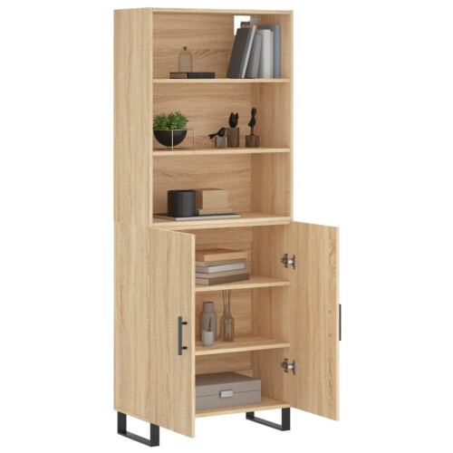 VidaXL (sonoma oak, 2 doors) vidaXL Highboard Sideboard Storage Cabinet High Gloss White Engineered Wood 2