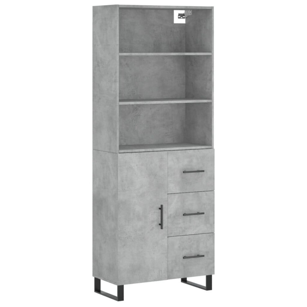 Vidaxl (Concrete Grey, 1 Door 3 Drawers) Highboard Sideboard Storage Cabinet High Gloss White Engineered Wood