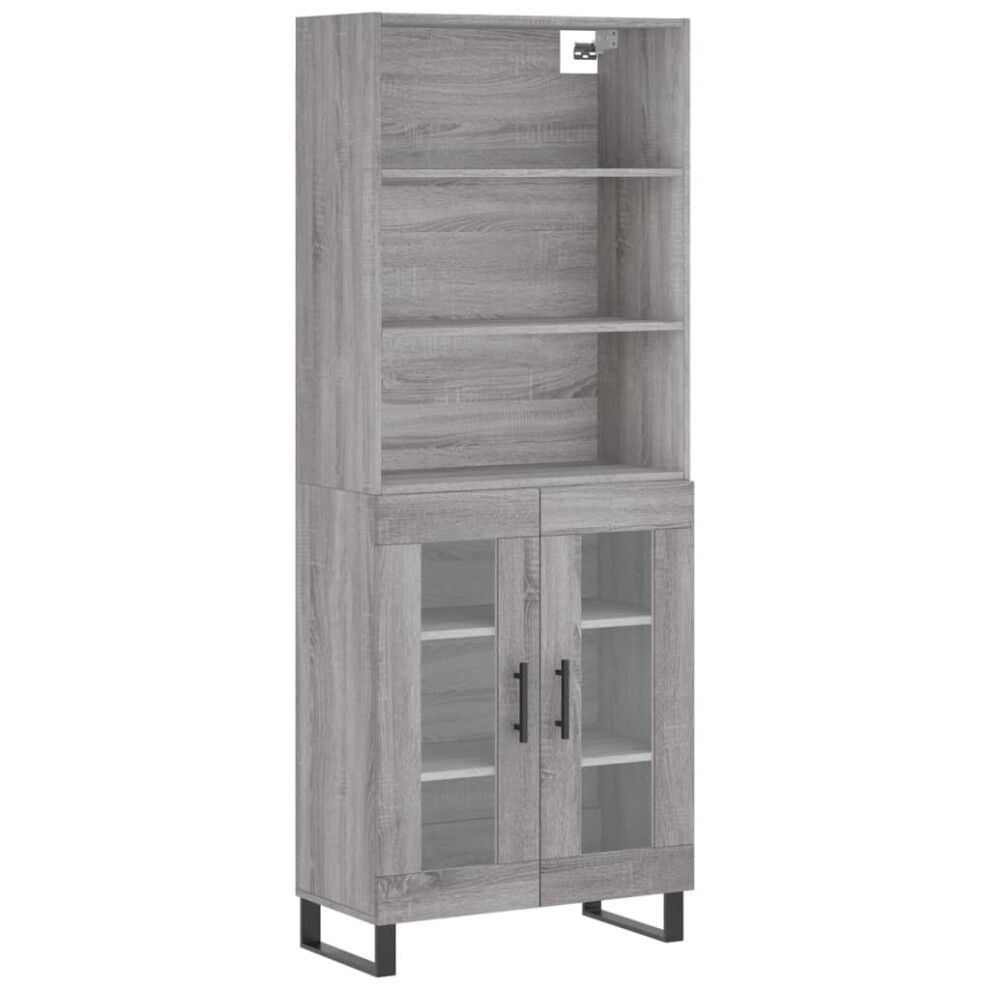 (grey sonoma, 2 Glass doors) vidaXL Highboard Sideboard Storage Cabinet High Gloss White Engineered Wood