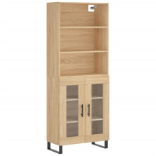 (sonoma oak, 2 glass doors) vidaXL Highboard Sideboard Storage Cabinet High Gloss White Engineered Wood