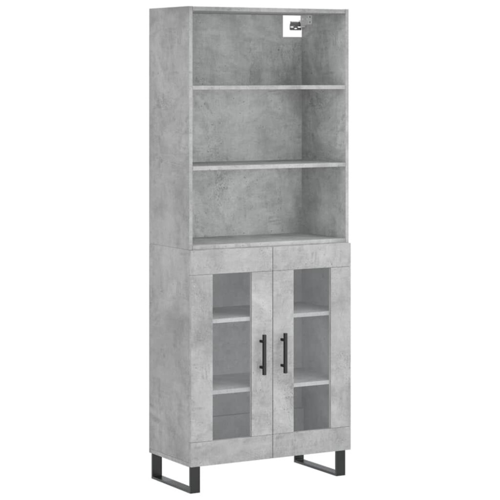 (concrete grey, 2 glass doors) vidaXL Highboard Sideboard Storage Cabinet High Gloss White Engineered Wood