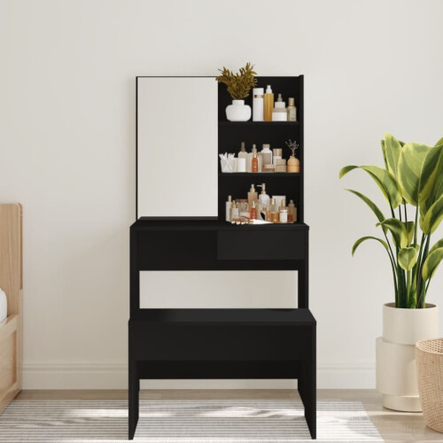 VidaXL vidaXL Dressing Table Makeup Desk with Mirror Vanity Table Makeup Table Black 2