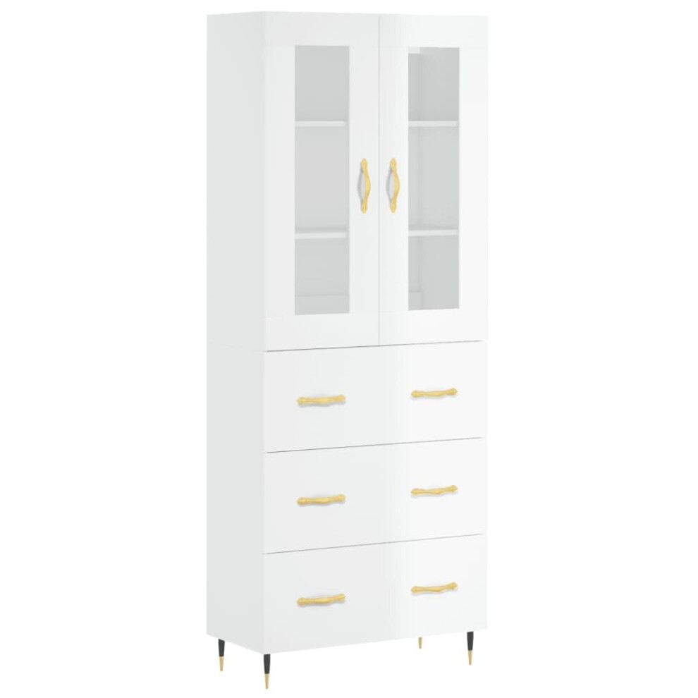 vidaXL Highboard Sideboard Cupboard Cabinet High Gloss White Engineered Wood