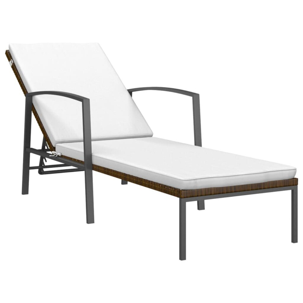 vidaXL Garden Sun Lounger Sunbed with Cushion Recliner Chair Grey Poly Rattan