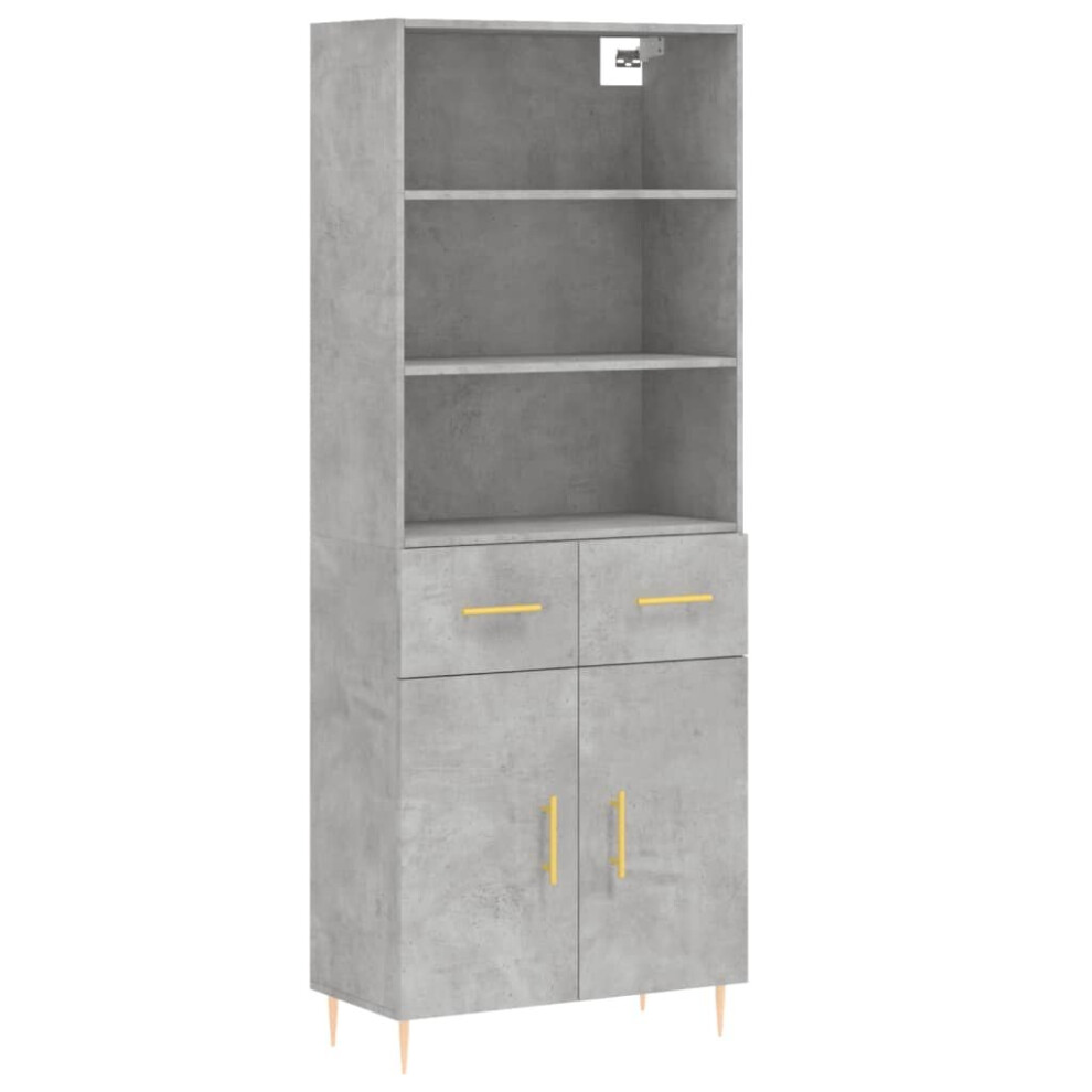 VIDAXL Highboard - 2 Door 2 Drawer 3 Shelf - Concrete Grey - Gold Handle - 180 x 34 x 69.5cm - Image 3