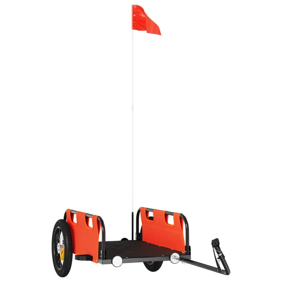 Vidaxl (, 122 X 53 X 33 Cm) Cargo Bike Trailer Bike Wagon Trolley Cart Oxford Fabric And Iron Orange/Red