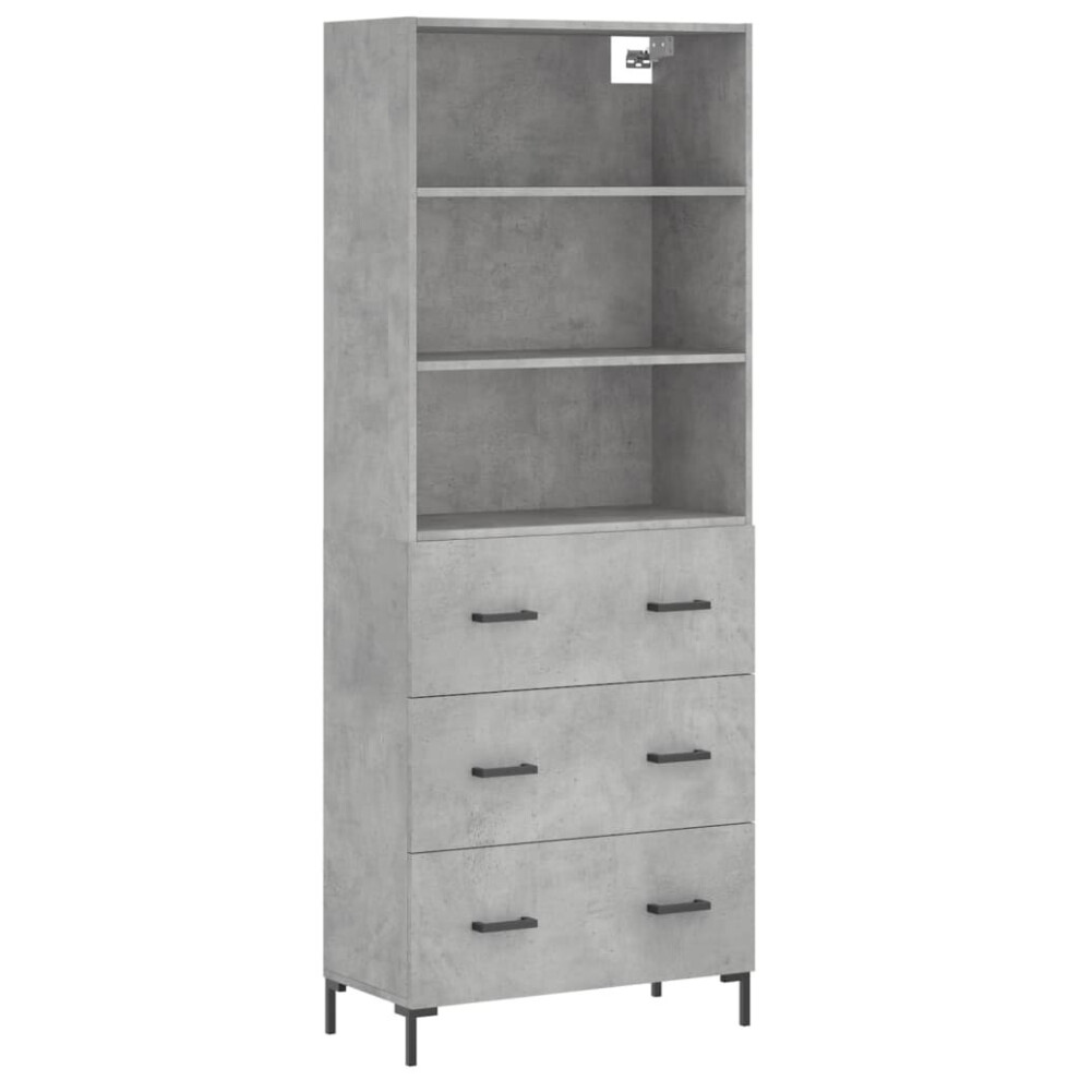 Vidaxl (Concrete Grey, 3 Drawers) Highboard Sideboard Storage Cabinet High Gloss White Engineered Wood