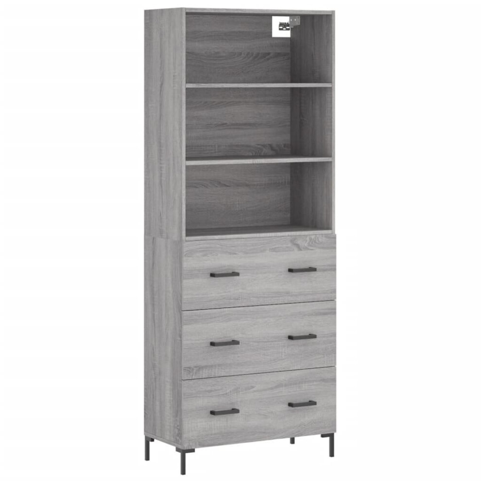 Vidaxl (Grey Sonoma, 3 Drawers) Highboard Sideboard Storage Cabinet High Gloss White Engineered Wood