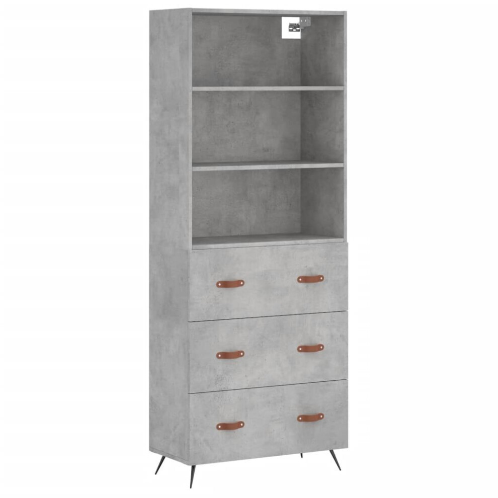 Vidaxl White,Grey (Concrete Grey, 3 Drawers) Highboard Sideboard Storage Cabinet Cupboard Cabinet Engineered Wood