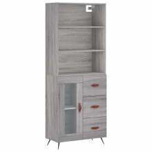 (grey sonoma, 1 glass door 3 drawers) vidaXL Highboard Sideboard Storage Cabinet Cupboard Cabinet Engineered Wood