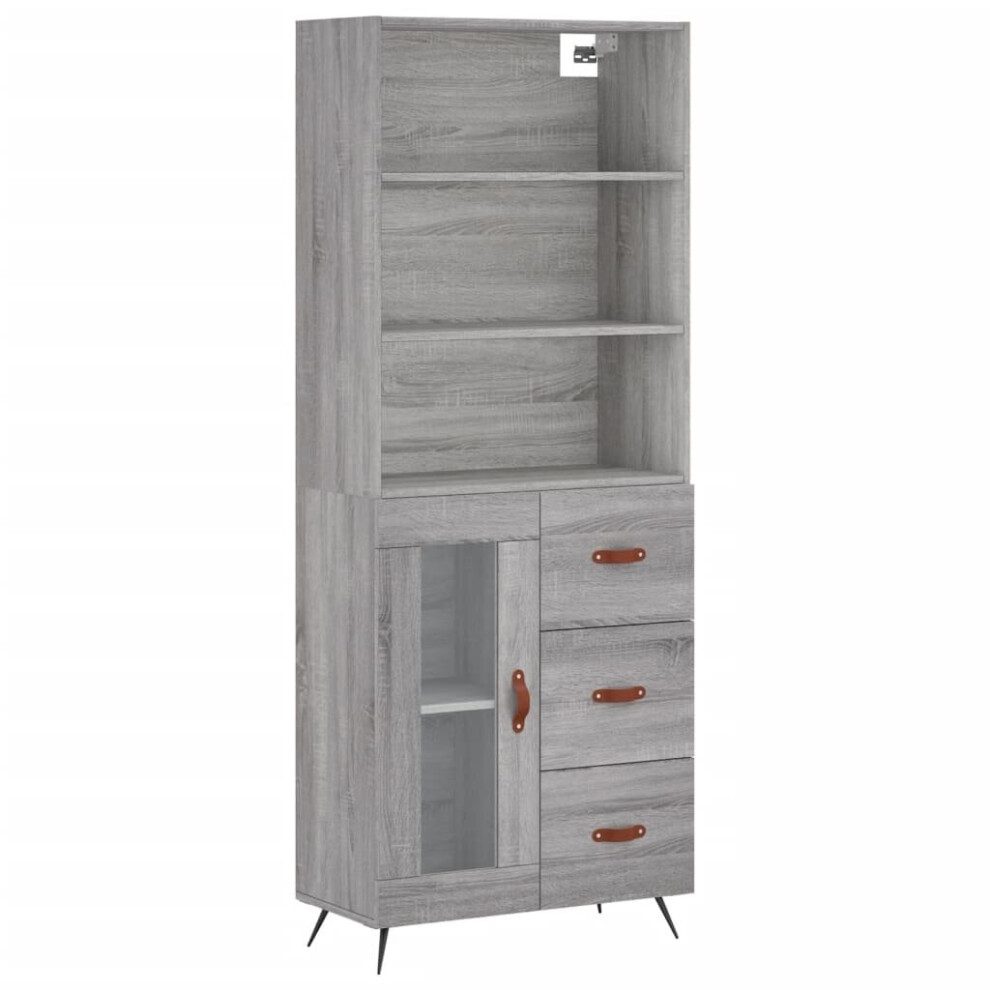 Vidaxl (Grey Sonoma, 1 Glass Door 3 Drawers) Highboard Sideboard Storage Cabinet Cupboard Cabinet Engineered Wood