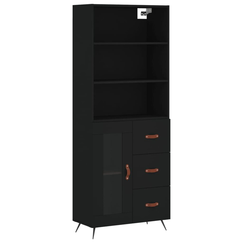 Vidaxl (Black, 1 Glass Door 3 Drawers) Highboard Sideboard Storage Cabinet Cupboard Cabinet Engineered Wood