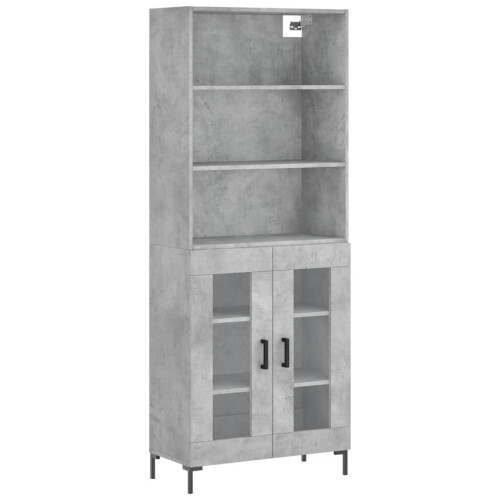 VidaXL (concrete grey, 2 glass doors) vidaXL Highboard Sideboard Storage Cabinet High Gloss White Engineered Wood