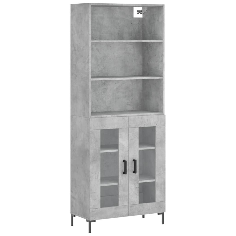 (concrete grey, 2 glass doors) vidaXL Highboard Sideboard Storage Cabinet High Gloss White Engineered Wood