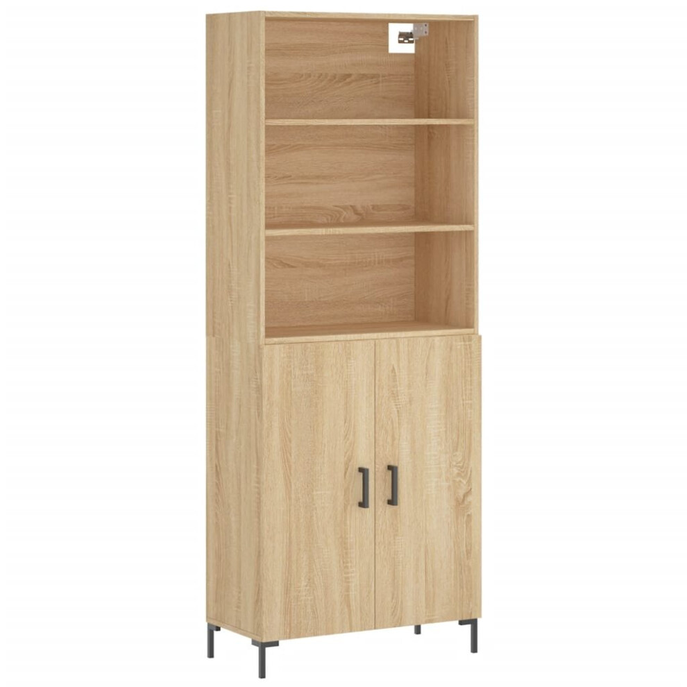 (sonoma oak, 2 doors) vidaXL Highboard Sideboard Storage Cabinet High Gloss White Engineered Wood