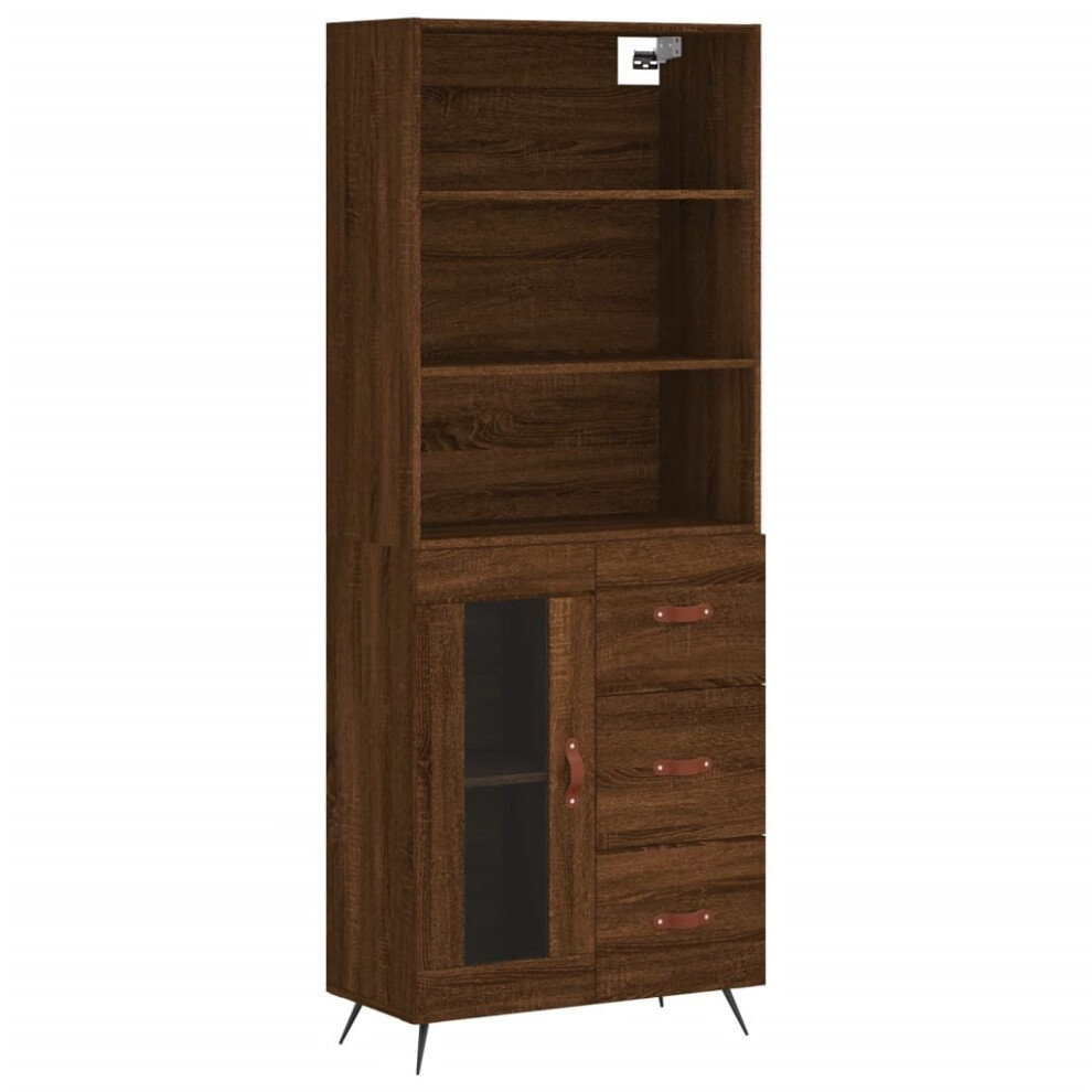 (brown oak, 1 glass door 3 drawers) vidaXL Highboard Sideboard Storage Cabinet Side Cabinet White Engineered Wood