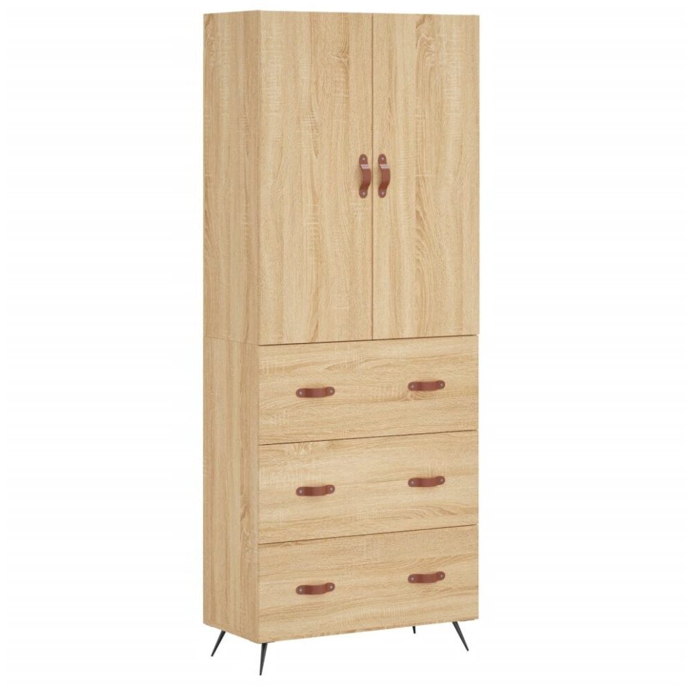 Vidaxl (Sonoma Oak, 3 Drawers) Highboard Sideboard Storage Cabinet Side Cabinet Black Engineered Wood