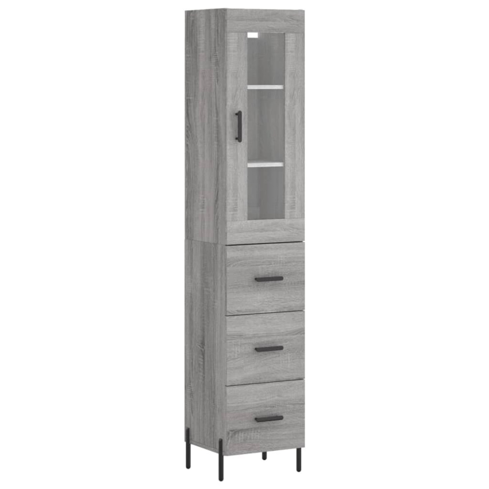Vidaxl (Grey Sonoma, 3 Drawers) Highboard Sideboard Tall Storage Cabinet Side Cabinet Engineered Wood