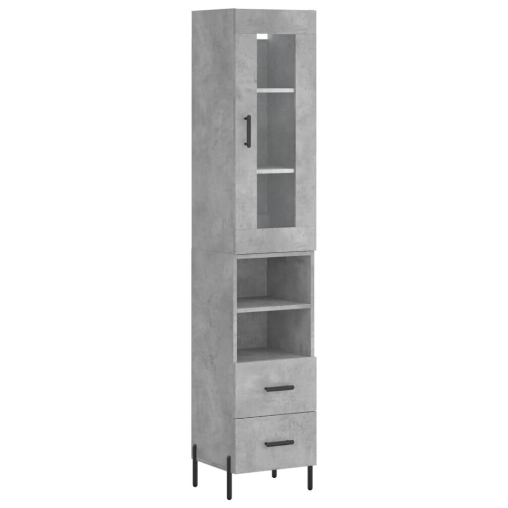 Vidaxl (Concrete Grey, 2 Drawers 2 Shelves) Highboard Sideboard Tall Storage Cabinet Side Cabinet Engineered Wood