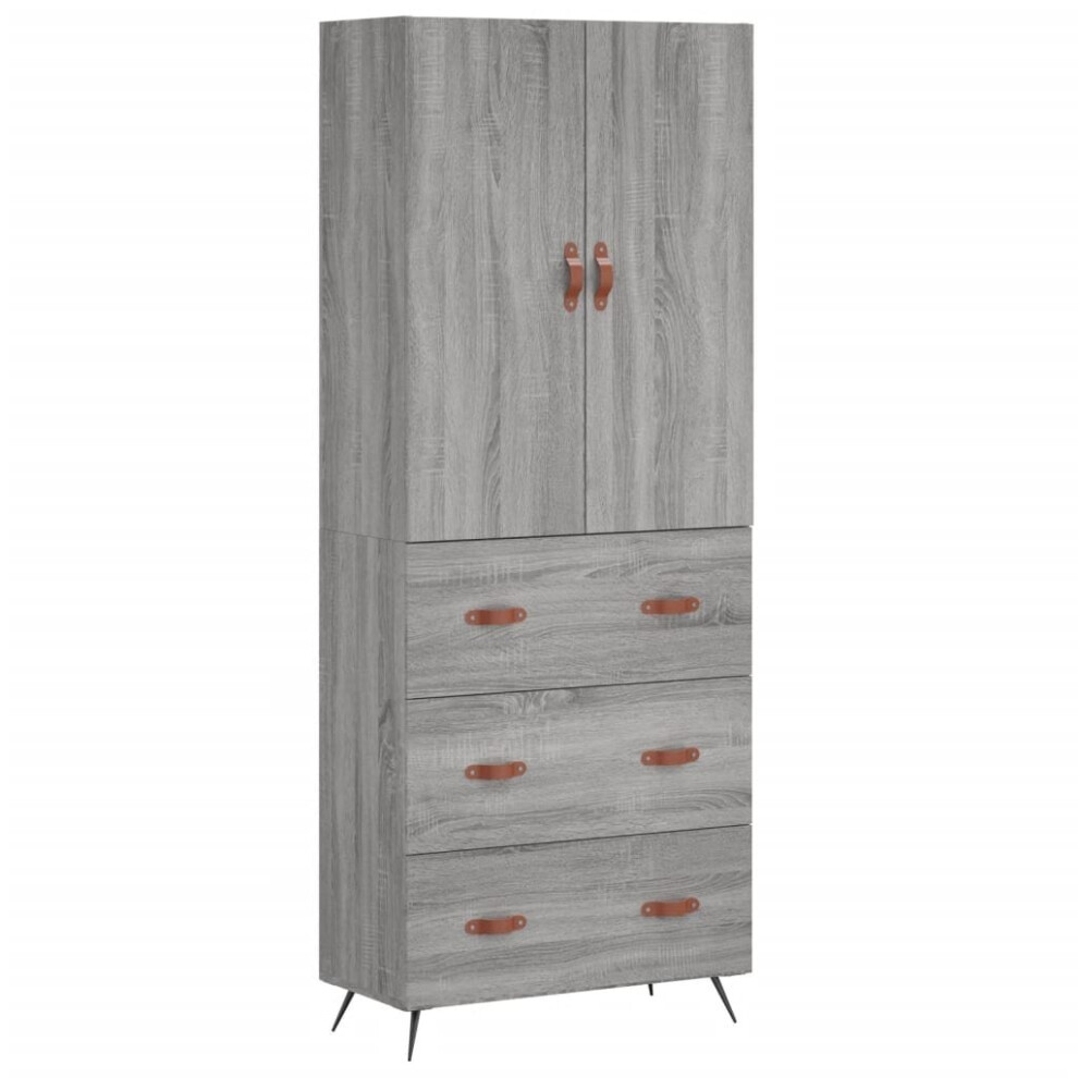 Vidaxl (Grey Sonoma, 3 Drawers) Highboard Sideboard Storage Cabinet Side Cabinet Black Engineered Wood