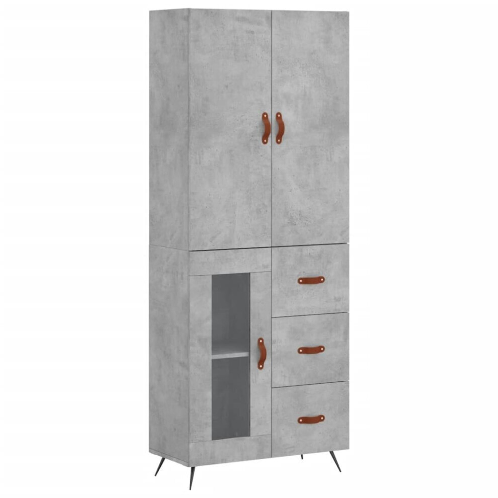 Vidaxl (Concrete Grey, 1 Glass Door 3 Drawers) Highboard Sideboard Storage Cabinet Side Cabinet Black Engineered Wood