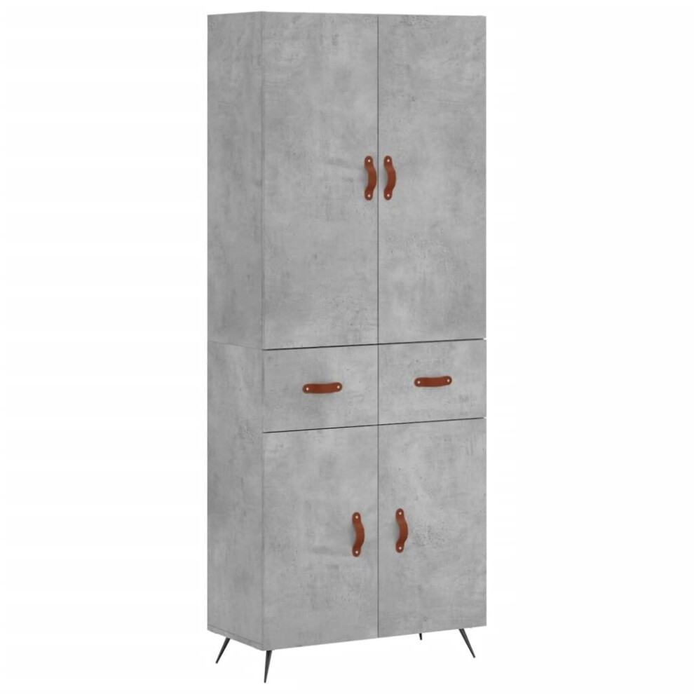Vidaxl (Concrete Grey, 2 Doors 2 Drawers) Highboard Sideboard Storage Cabinet Side Cabinet Black Engineered Wood Black,Grey
